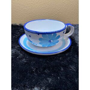 Handpainted Ceramic Large Cup Saucer Cappuccino Latte Soup Italy  Italy